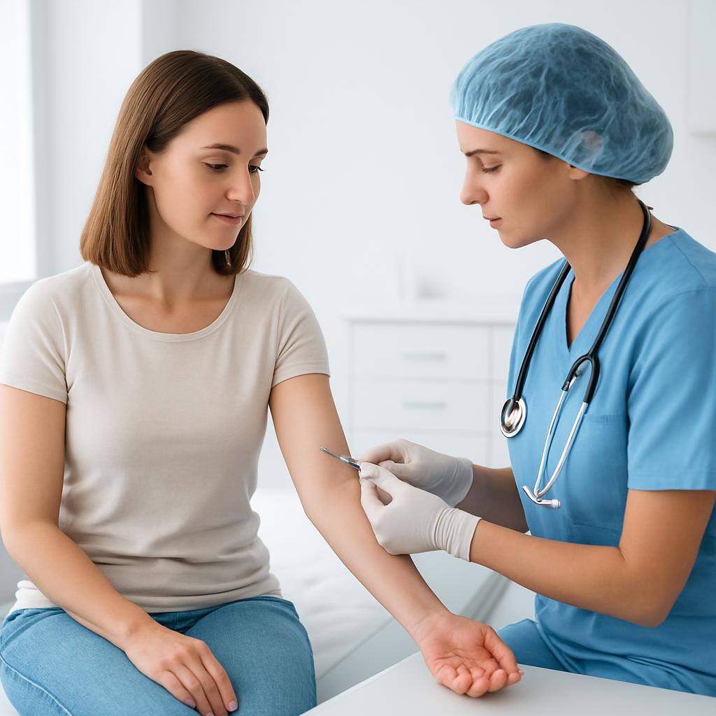 Phlebotomist collecting a blood sample from a patient at Elite Community Ultrasound
